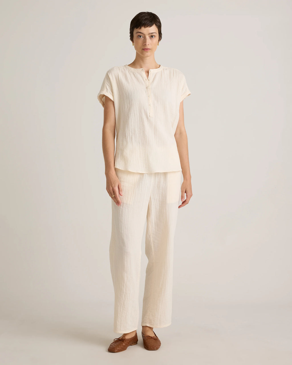 100% Organic Cotton Gauze Roll Sleeve Shirt - XS / Spiced Orange