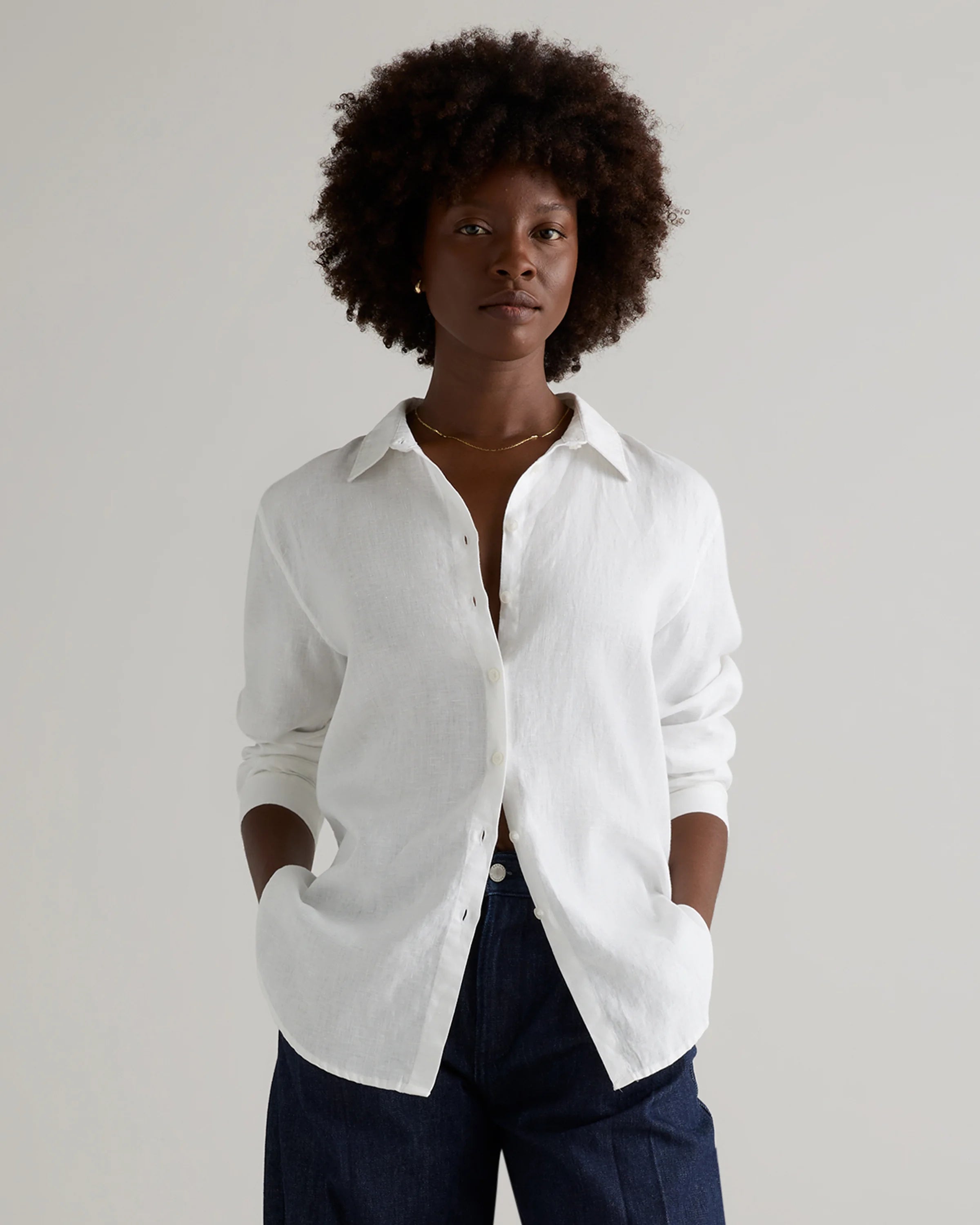 100% European Linen Long Sleeve Shirt - XS / Blue Pinstripe Secondary image
