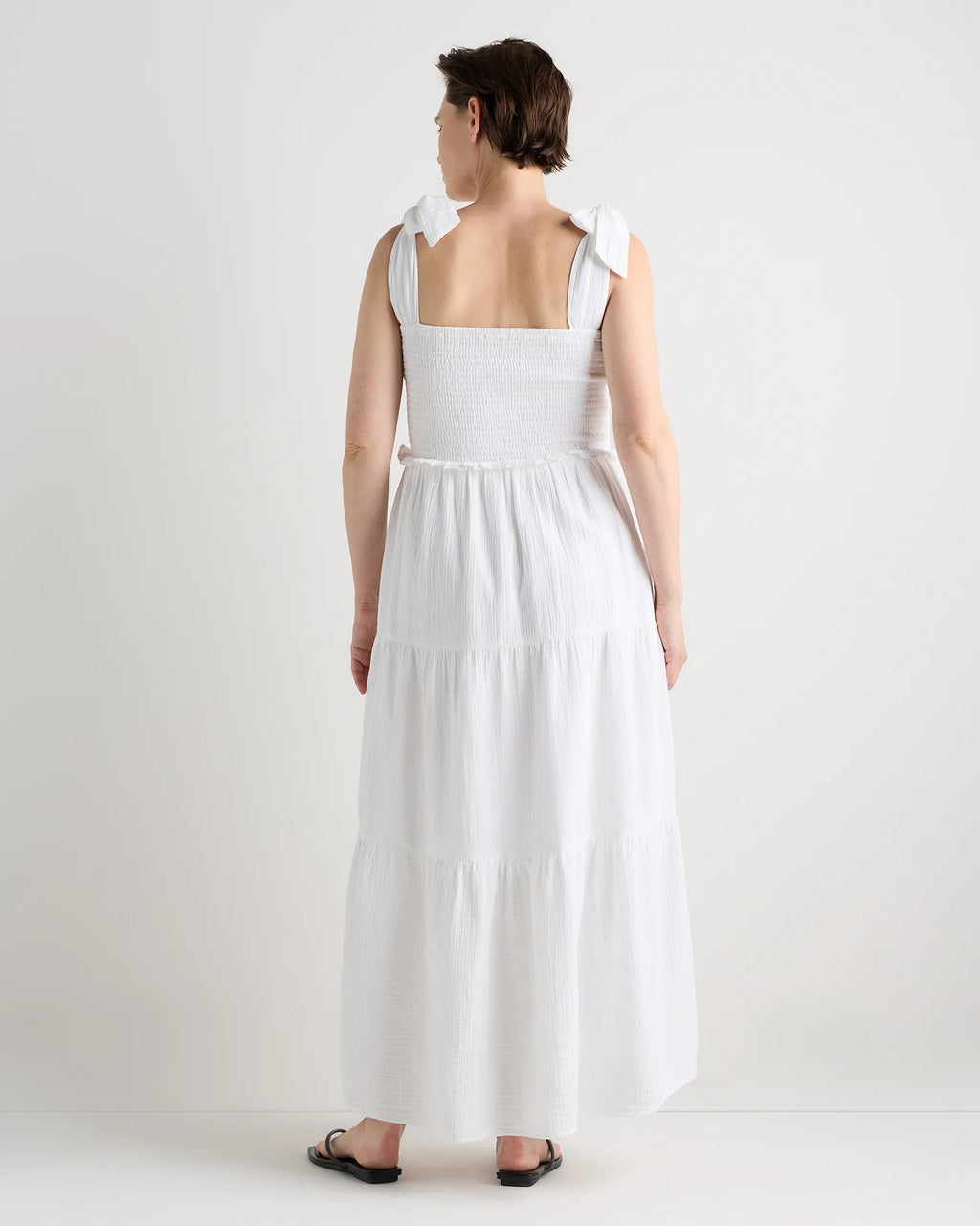 100% Organic Cotton Gauze Smocked Sleeveless Midi Dress - XS / Khaki Gingham