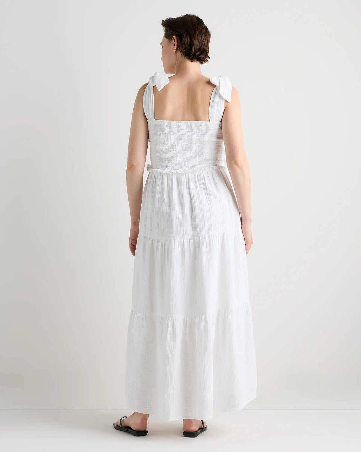 100% Organic Cotton Gauze Smocked Sleeveless Midi Dress - XS / Khaki Gingham