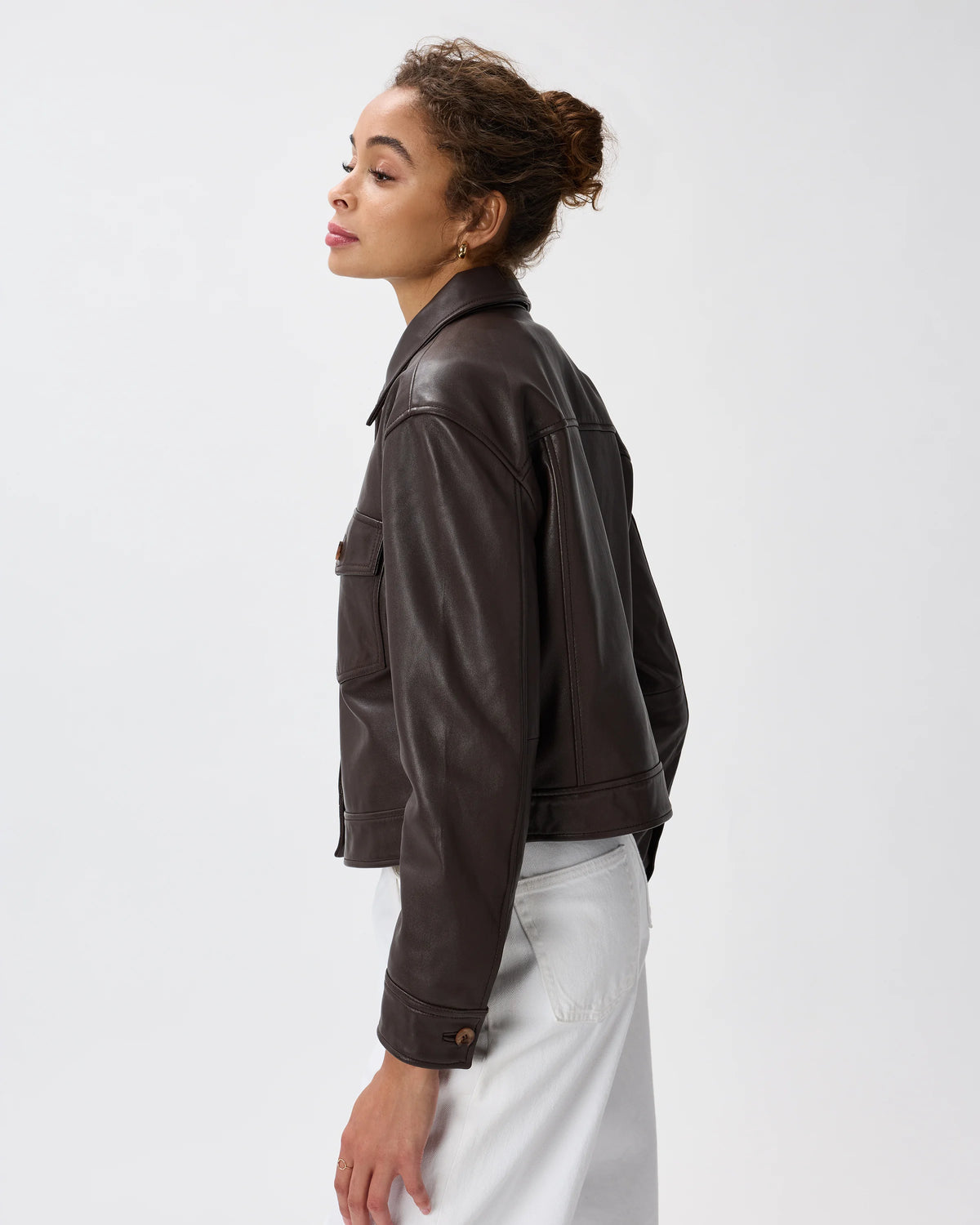 100% Leather Cropped Jacket - XS / Rich Brown