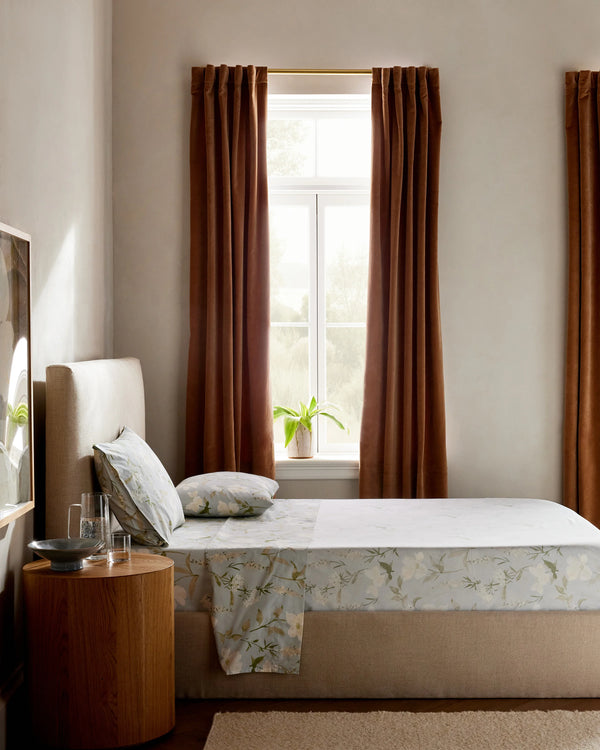 Organic Crisp Percale Floral Deluxe Bedding Bundle - Twin / Toffee Florette