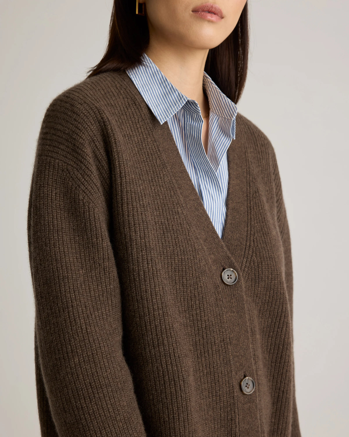 Mongolian Cashmere Oversized Boyfriend Cardigan Sweater - XS / Brown