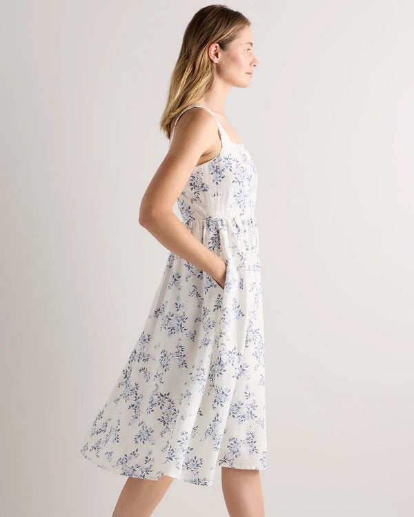 100% European Linen Fit & Flare Midi Dress - XS / Brick Red Heirloom Floral