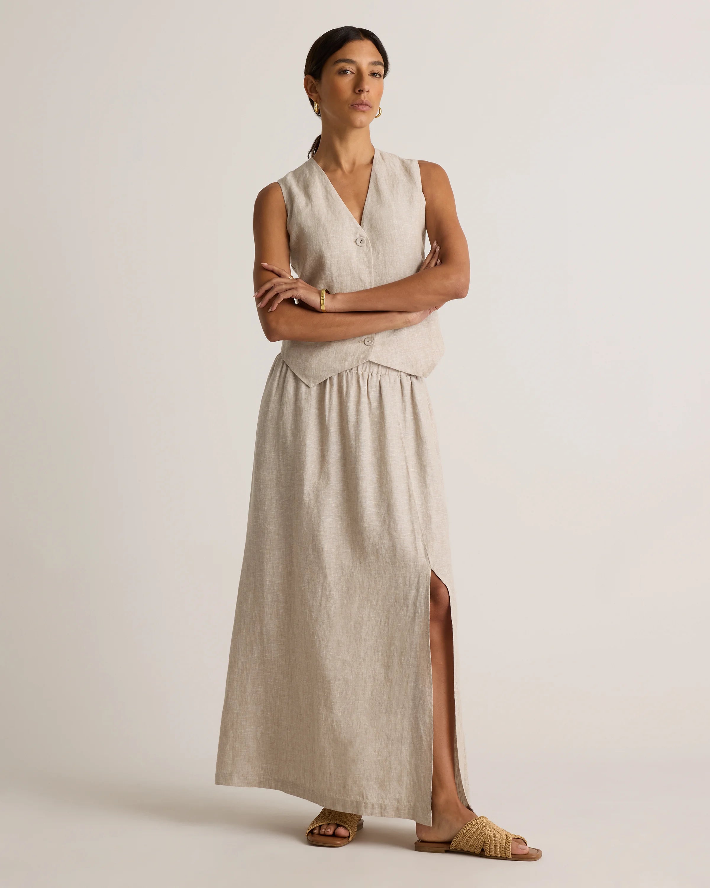 100% European Linen Maxi Skirt - XS / Classic Mini Gingham Secondary image