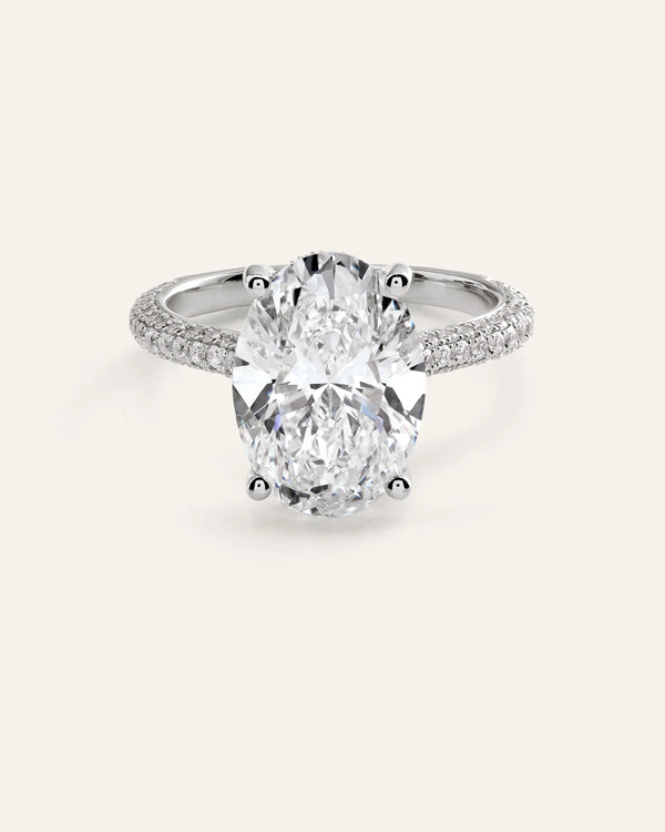 Lab Grown Diamond Oval Pave Cathedral Engagement Ring - 5ct - 4 / Yellow Gold