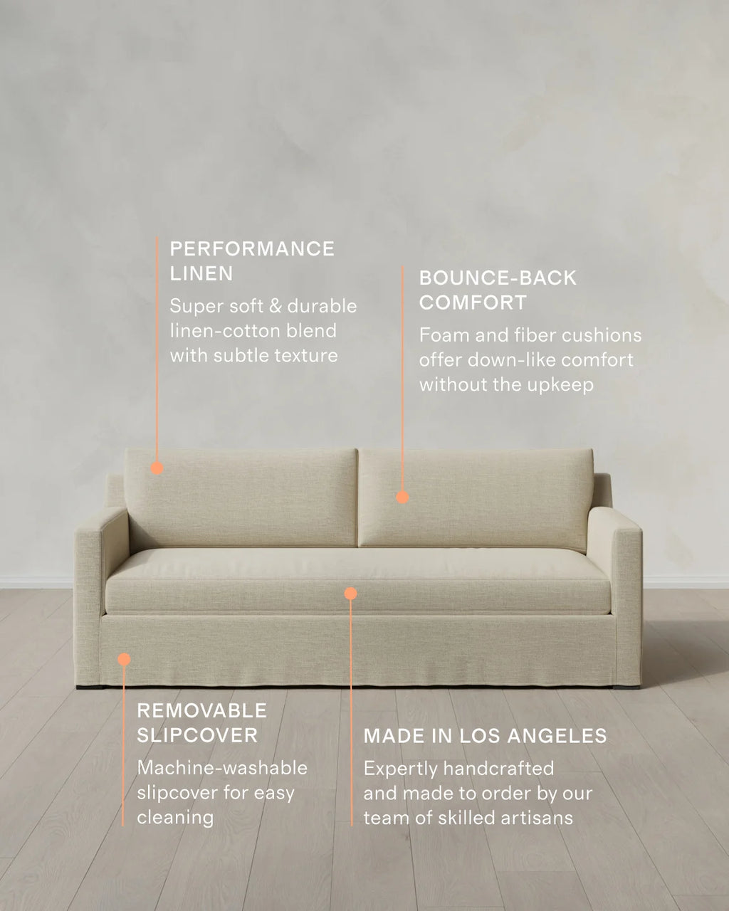 Ellery Slipcover Sofa in Performance Linen - 7ft / Sand