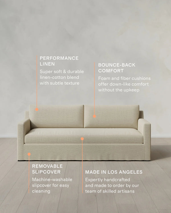 Ellery Slipcover Sofa in Performance Linen - 7ft / Sand