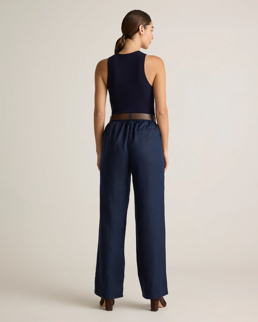 100% European Linen Pleated Trouser - 6 / Deep Navy