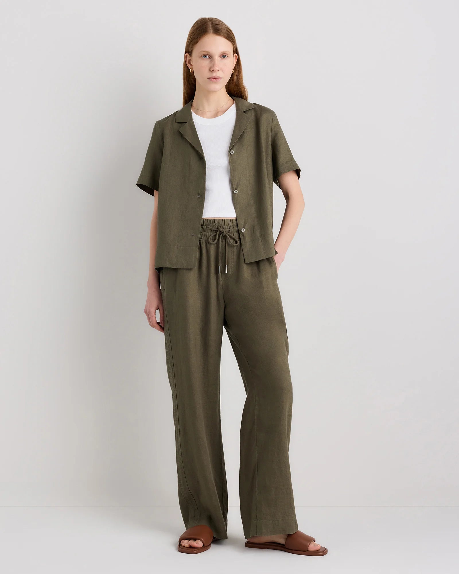 100% European Linen Wide Leg Pants - XS / Bayberry Olive Secondary image