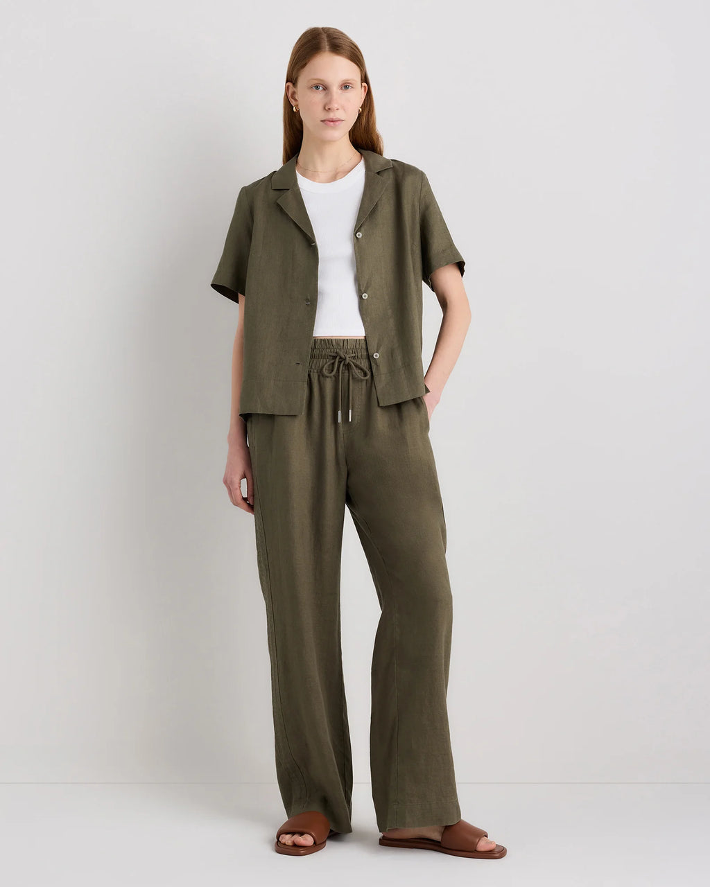 100% European Linen Wide Leg Pants - XS / Flax