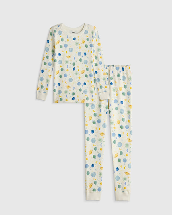 100% Organic Cotton Long Sleeve and Pant Pajama Set - 6 / Navy Stripe