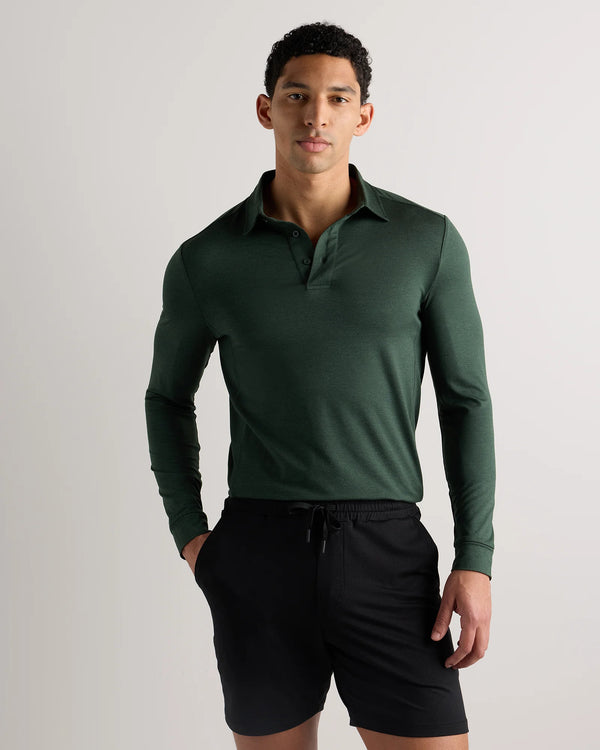 Flowknit Breeze Performance Long Sleeve Polo - XS / Heather Black