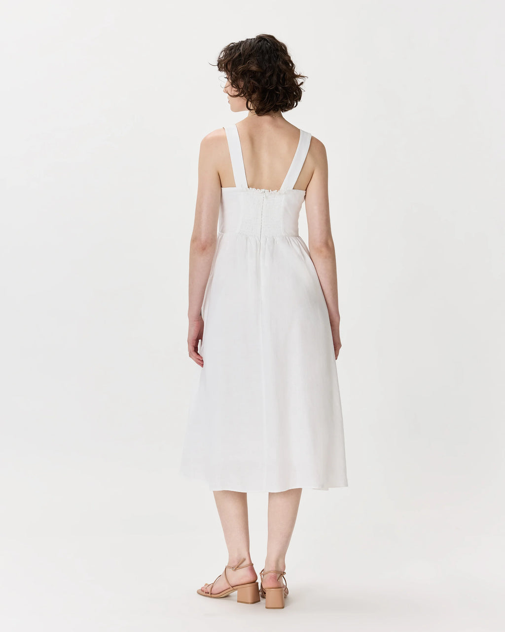 100% European Linen Fit & Flare Midi Dress - XS / Brick Red Heirloom Floral