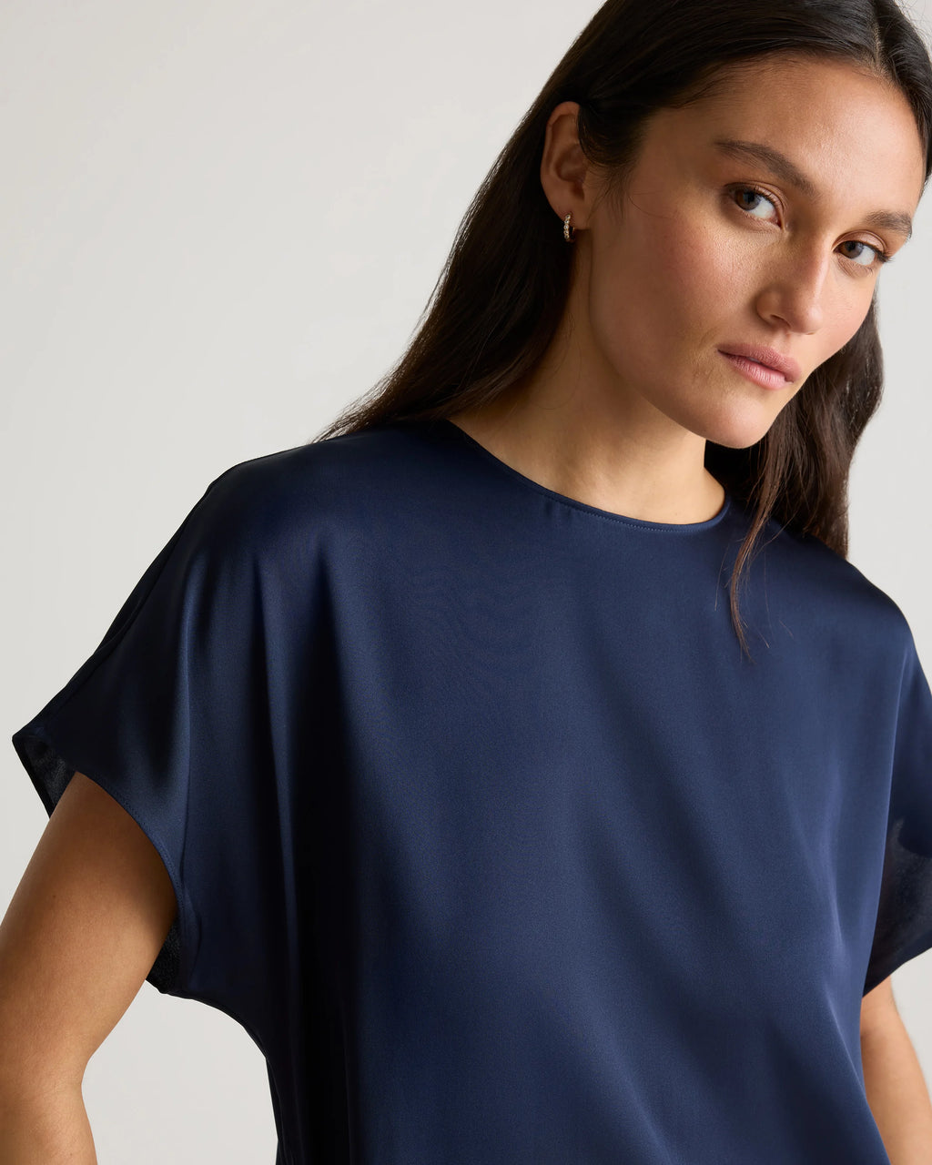 Washable Stretch Silk Split Hem Tee - XS / Ivory