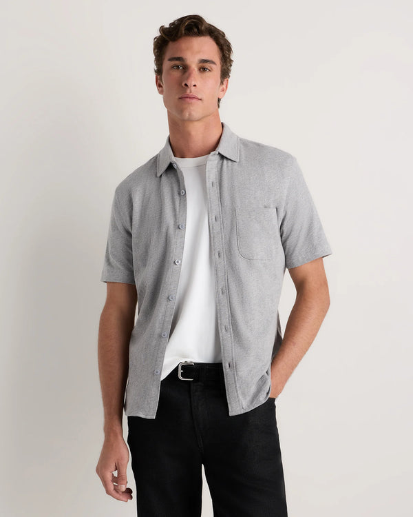 100% Organic Cotton Slub Short Sleeve Button Up Shirt - S / Heather Grey