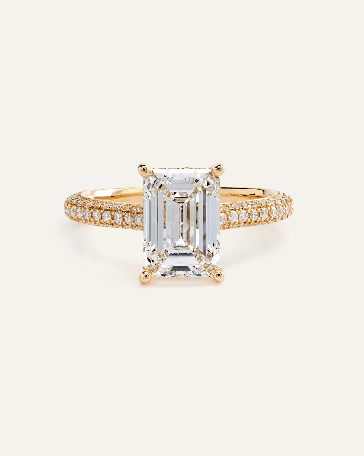 Lab Grown Diamond Emerald Pave Cathedral Engagement Ring - 3ct - 4 / Yellow Gold Main image