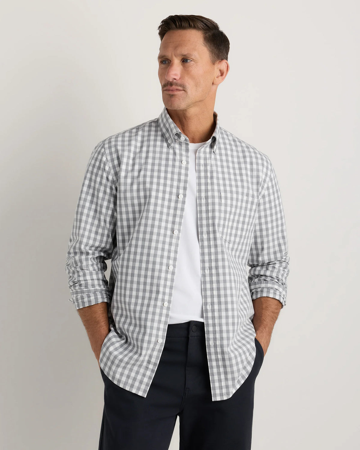 Organic Cotton Stretch Poplin Shirt - S / Grey Gingham Main image