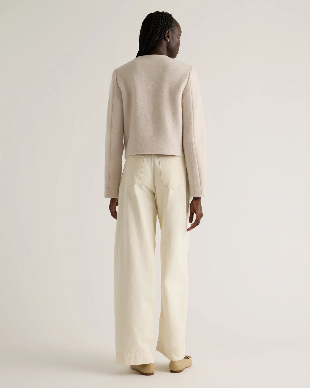 100% Merino Wool Collarless Cropped Jacket - XS / Heather Bone