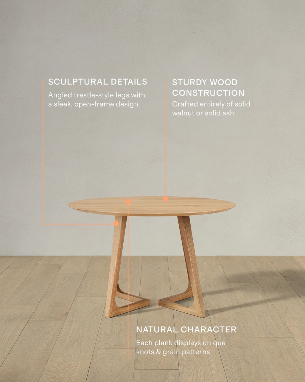Solid Wood Midcentury Round Dining Table - One Size / Brown Walnut