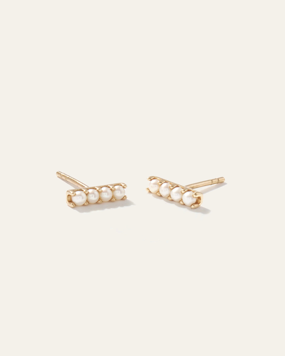 14K Gold Freshwater Pearl Mini Bar Studs - One Size / Yellow Gold Main image