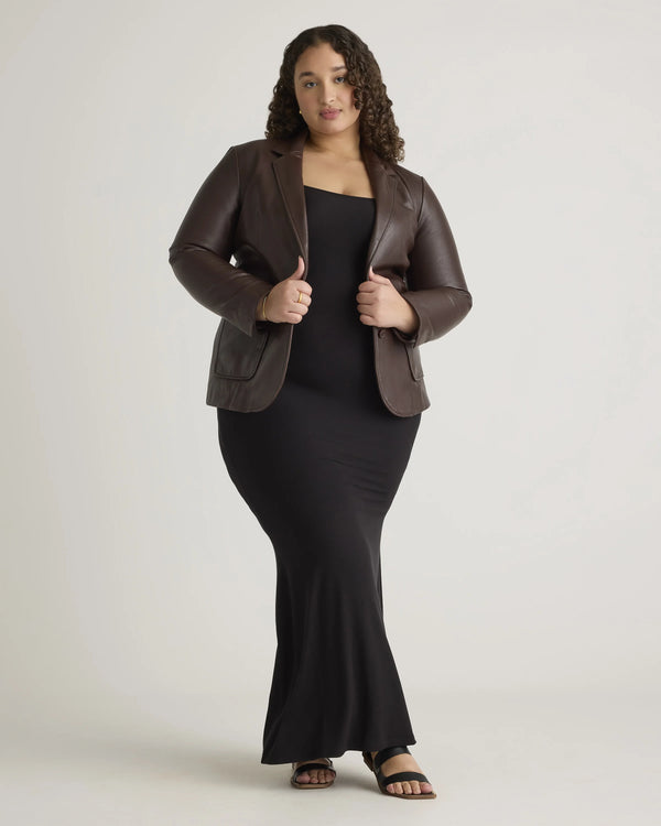 Tencel Rib Knit Maxi Slip Dress - 1X / Black