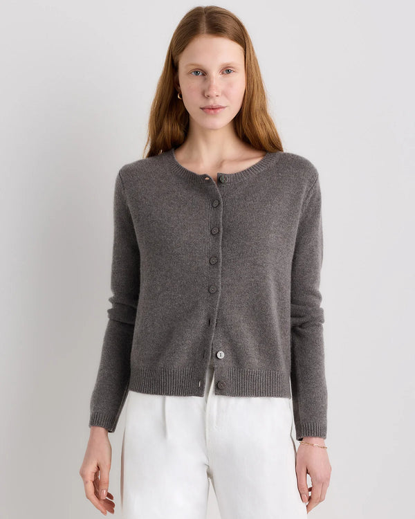 Mongolian Cashmere Cropped Crew Cardigan - XS / Heather Vintage Pink / Brown Variegated Stripe