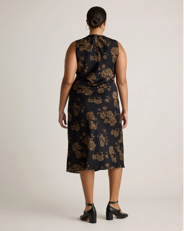 Washable Stretch Silk Tank Midi Dress - XS / Cordovan Red Hibiscus