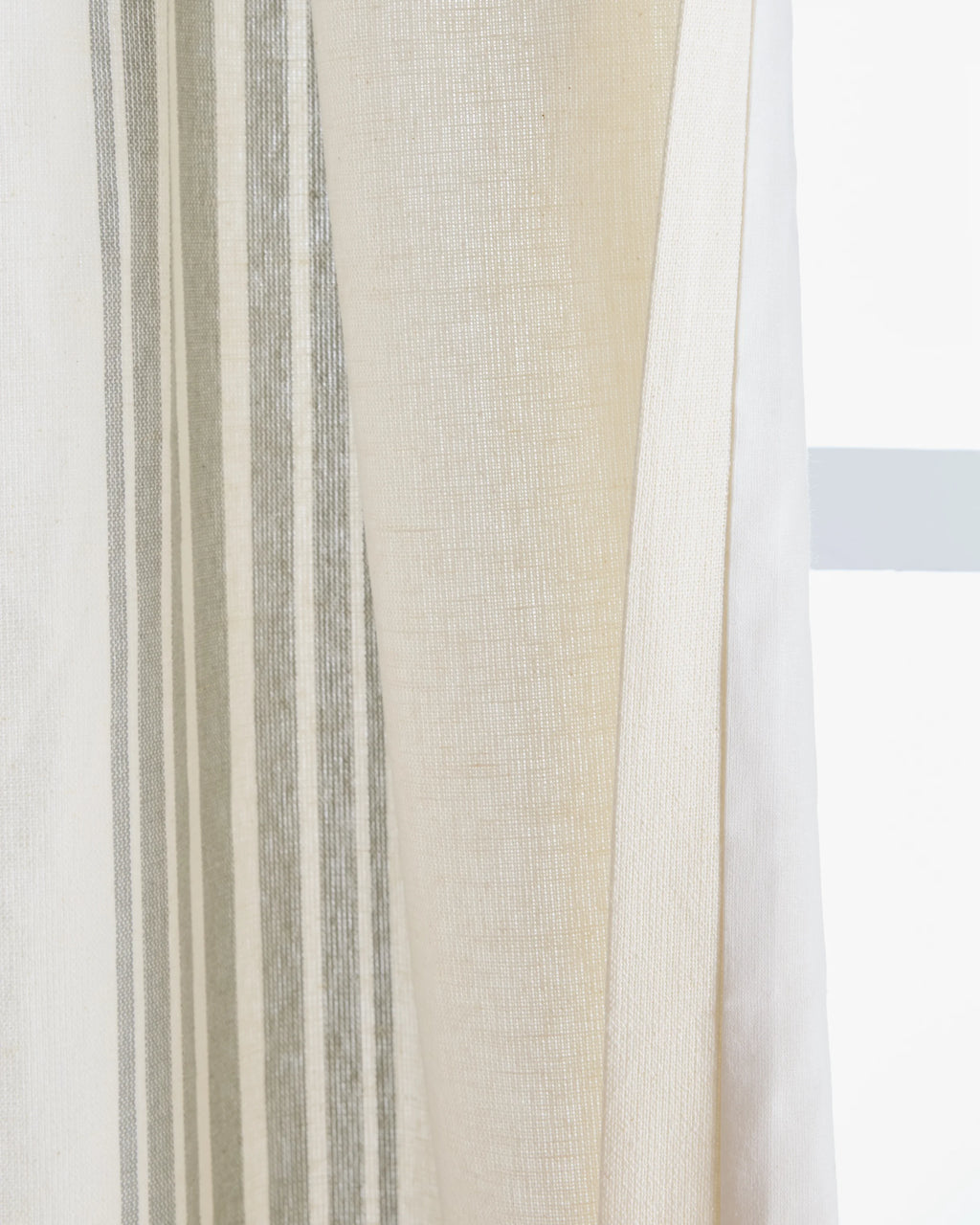 Coastal Stripe Linen Cotton Curtain - Single Panel - 48x84 / Ivory/Fog