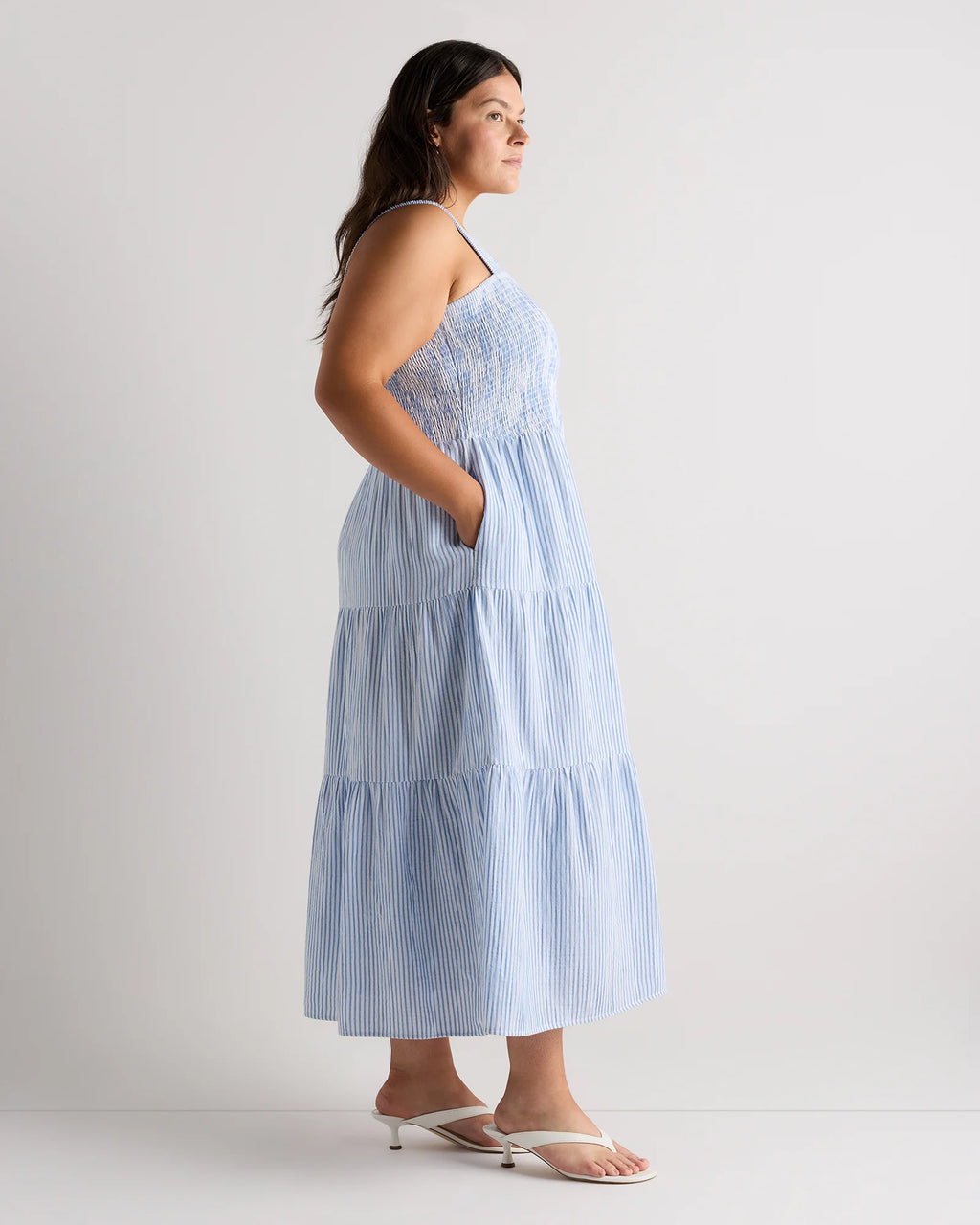 100% Organic Cotton Gauze Smocked Sleeveless Maxi Dress - 1X / Ocean Breeze