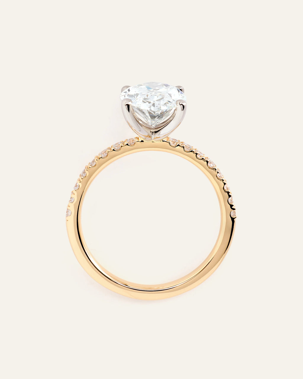 Lab Grown Diamond Oval Petite Pave Engagement Ring - 3ct - 4 / Yellow Gold