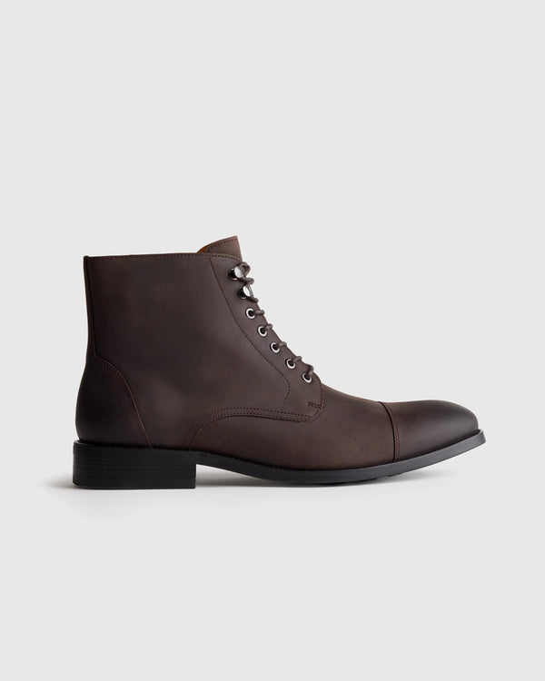 Crafted Leather Cap Toe Lace Up Boot - 7 / Matte Black