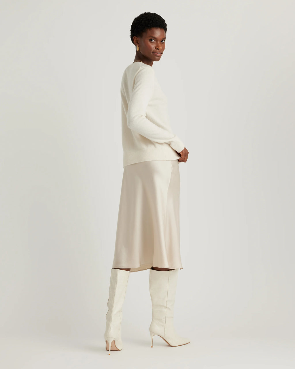 100% Washable Silk Skirt - XS / Champagne