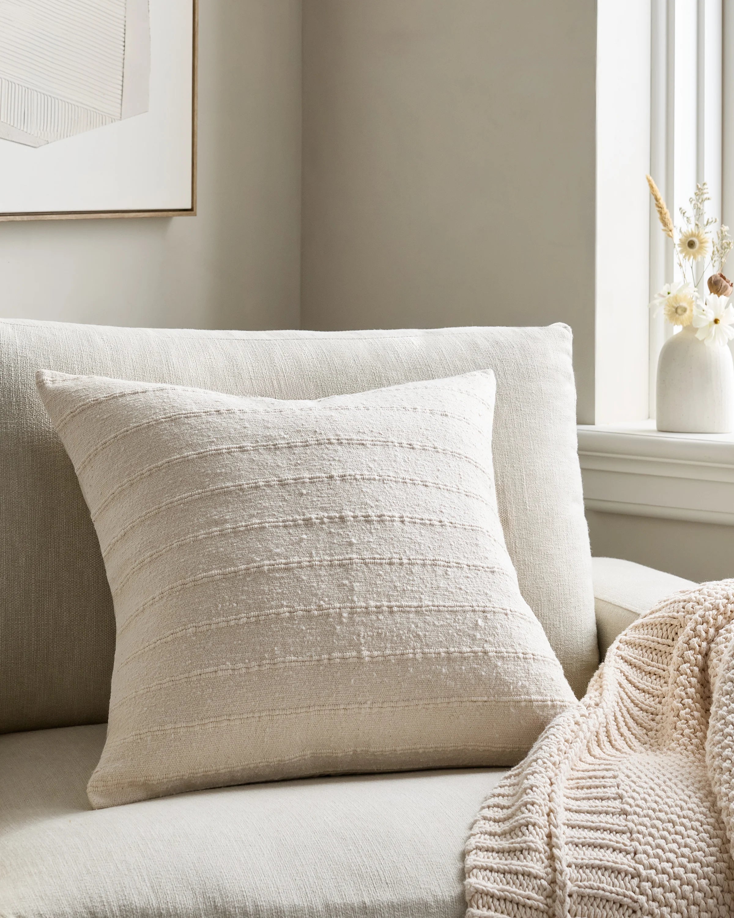 Textured Striped Cotton Pillow Cover - 20x20 / Natural Secondary image