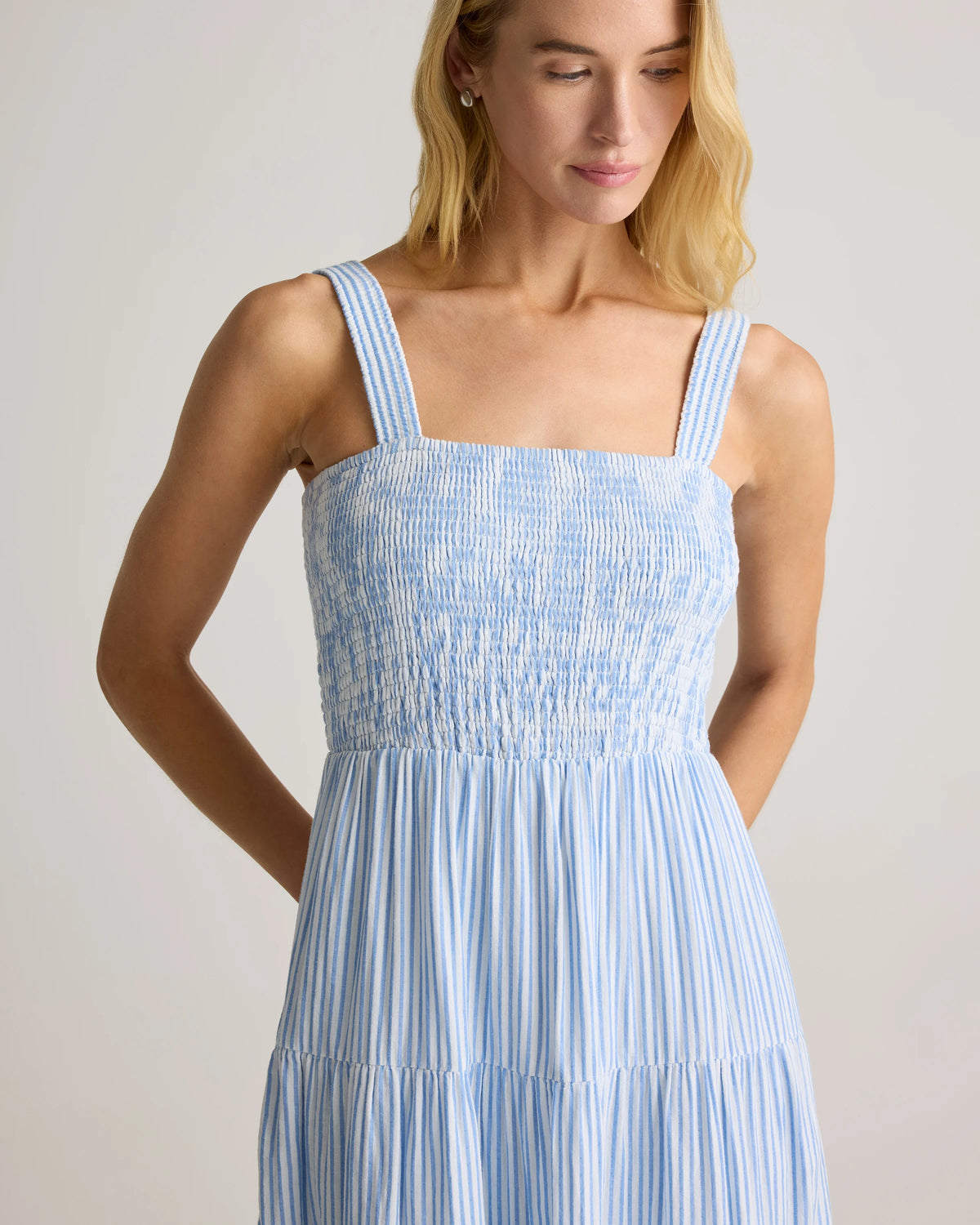 100% Organic Cotton Gauze Smocked Sleeveless Maxi Dress - XS / Blue Gingham
