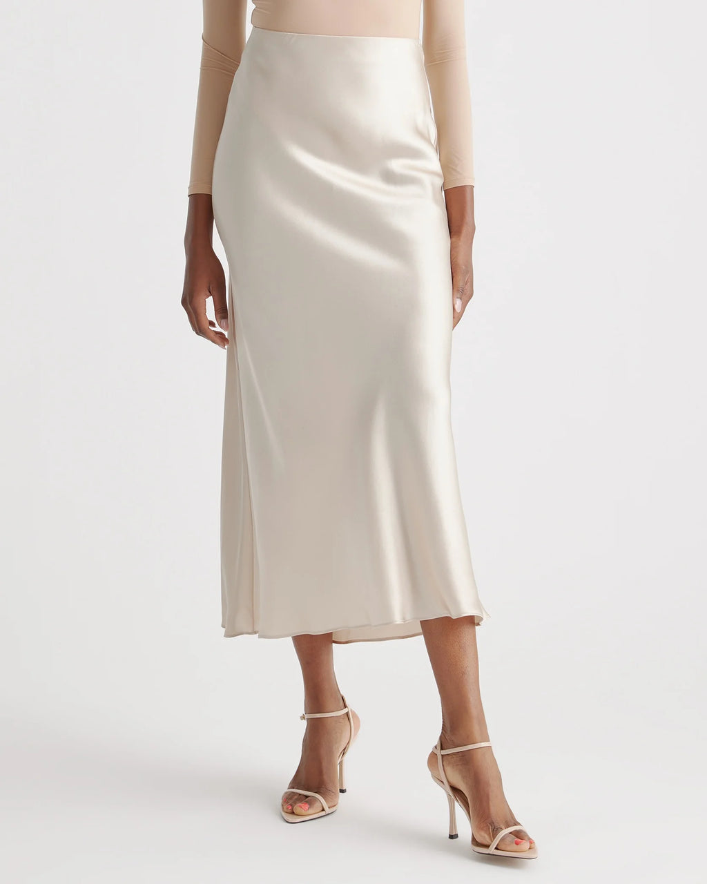 100% Washable Silk Maxi Skirt - XS / Champagne