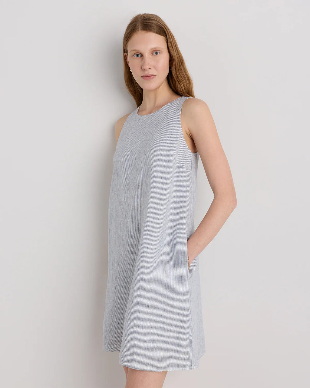 100% European Linen Tank Mini Dress - XS / Deep Navy