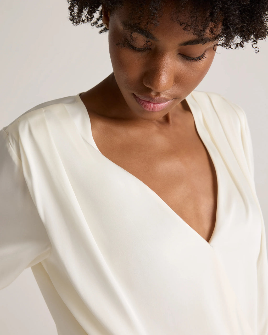 Washable Stretch Silk Surplice Bodysuit - XS / Moonstone Blue