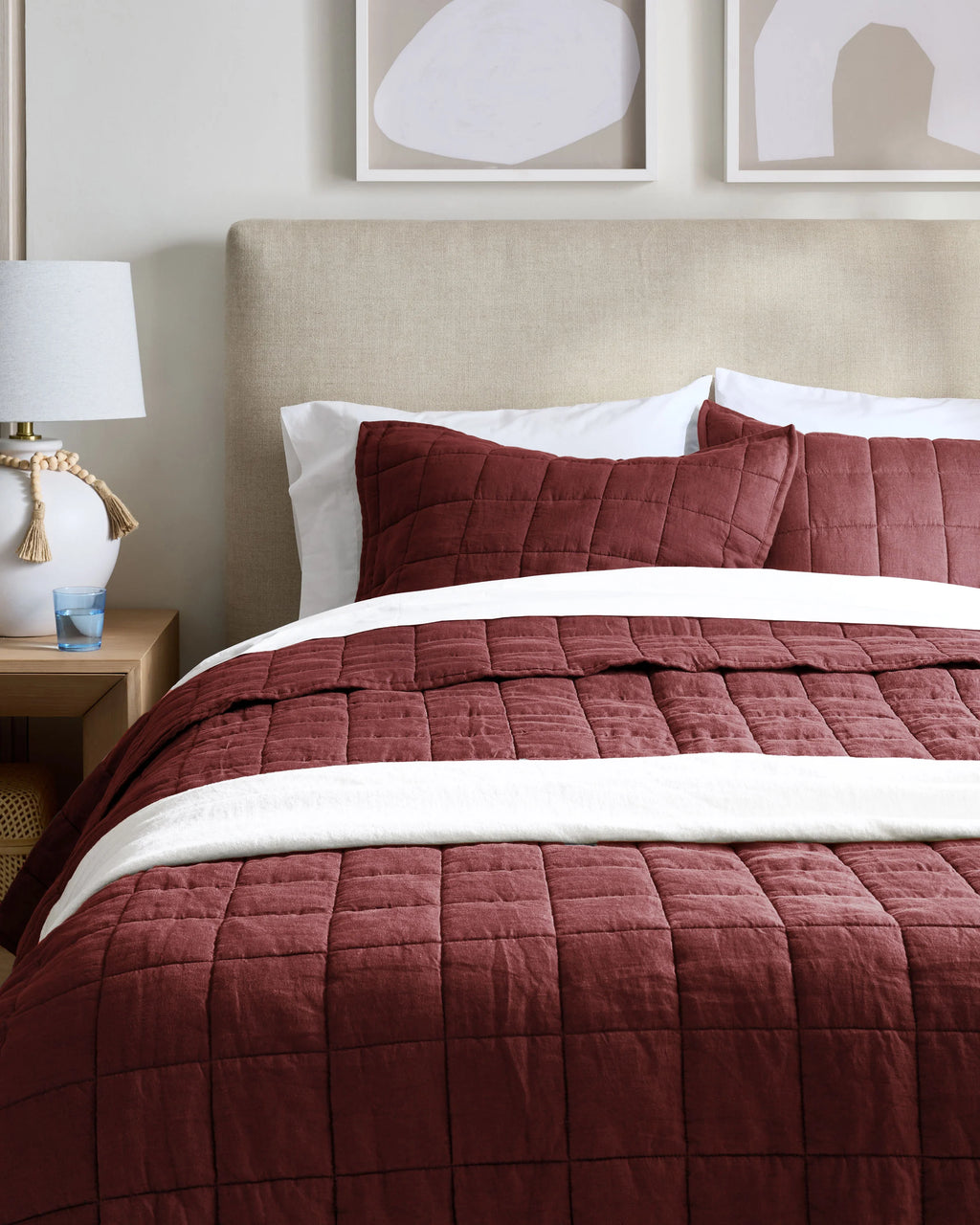 European Linen Box Quilt Set - Twin / Dusty Olive