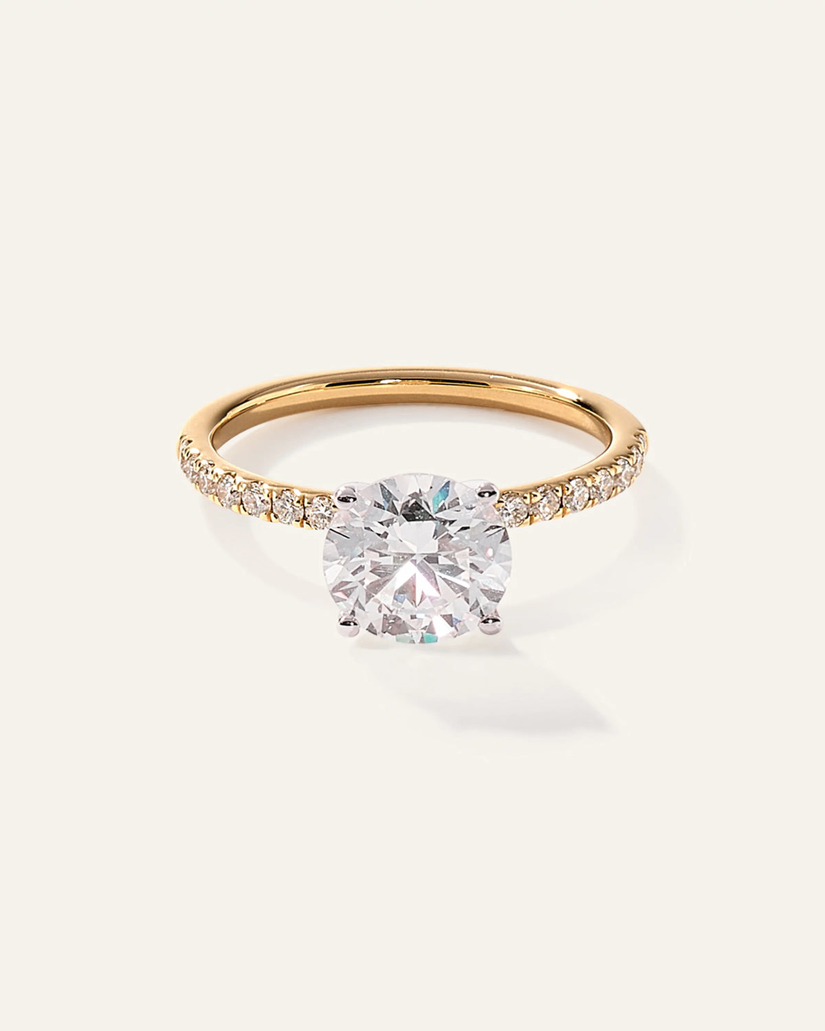 Lab Grown Diamond Round Petite Pave Engagement Ring - 2ct - 4 / Yellow Gold