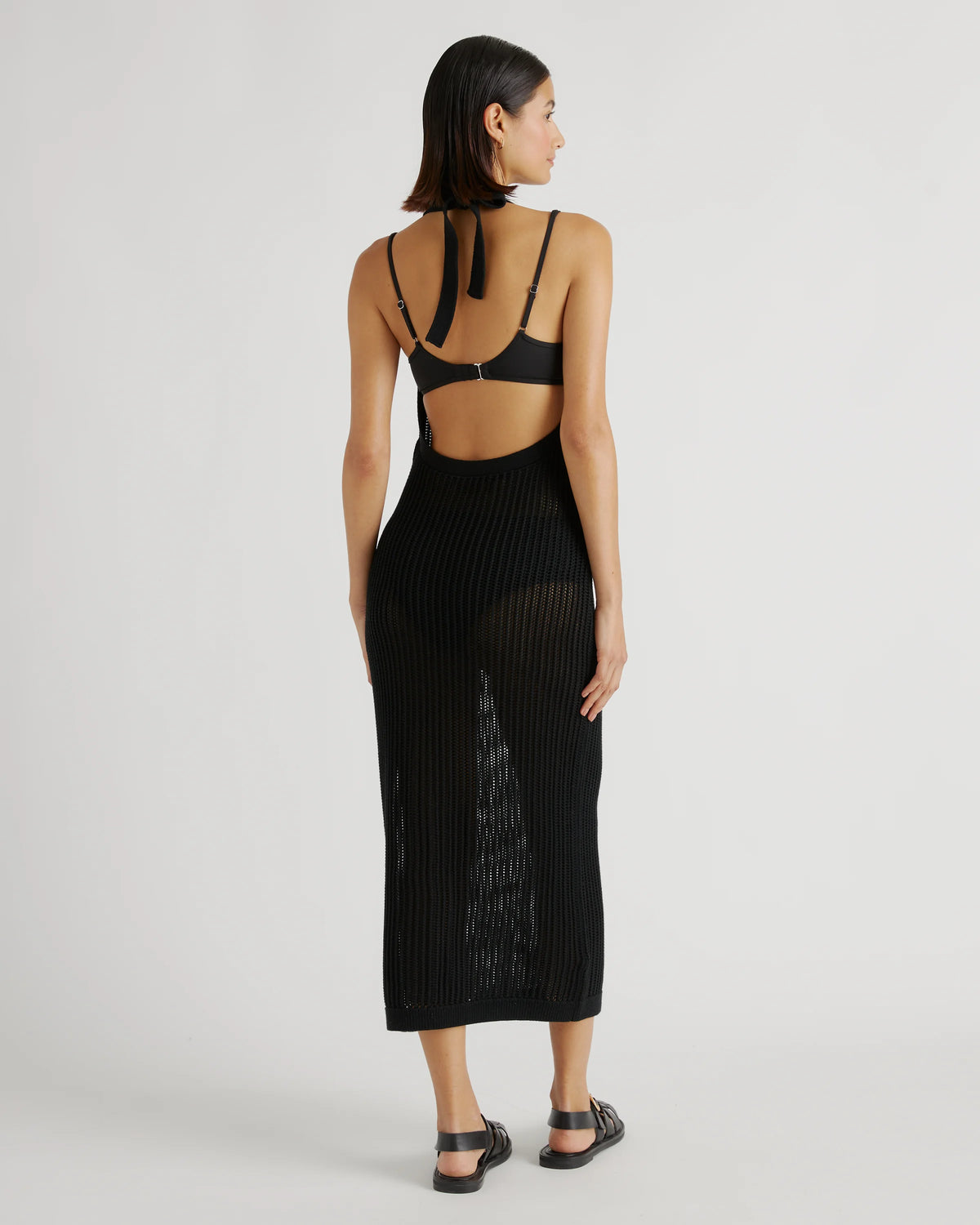 100% Organic Cotton Open-Knit Cover-Up Maxi Dress - XS / Beige