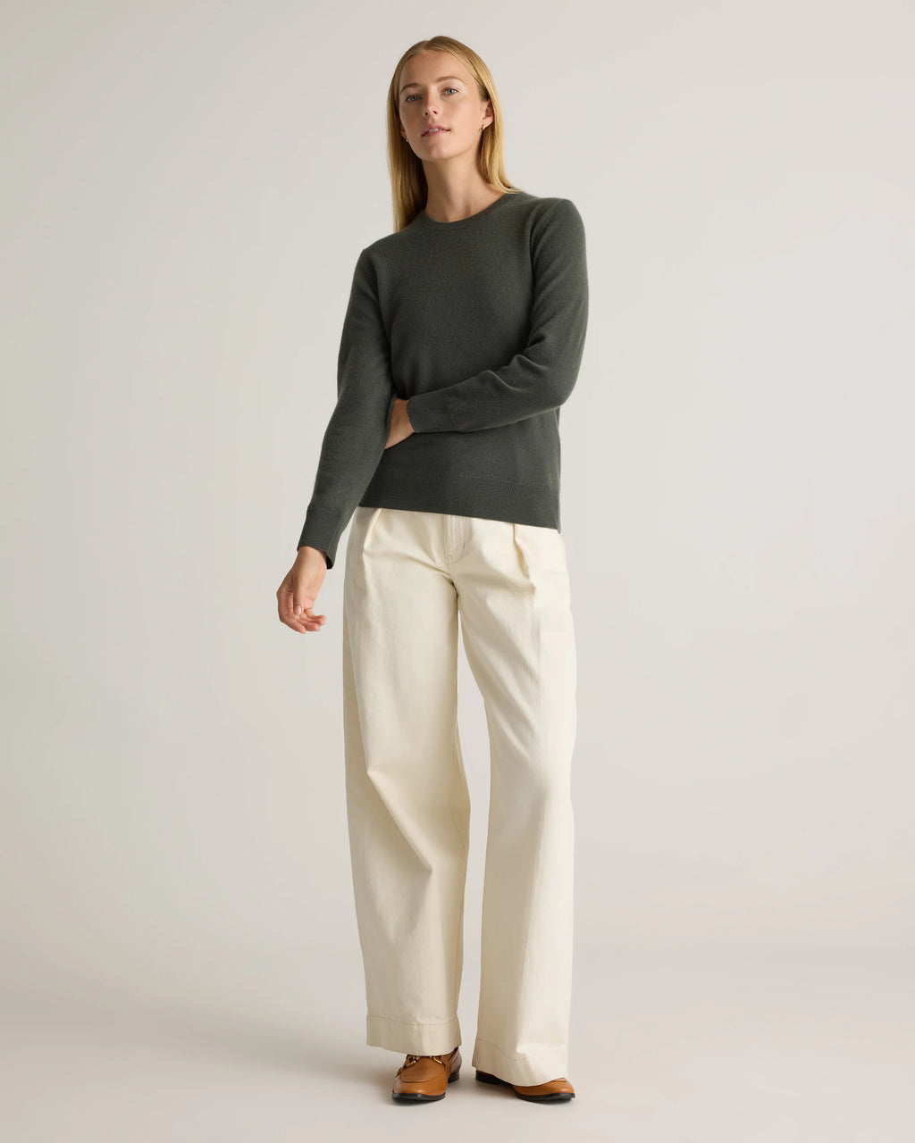 Mongolian Cashmere Crewneck Sweater - XS / Ivory