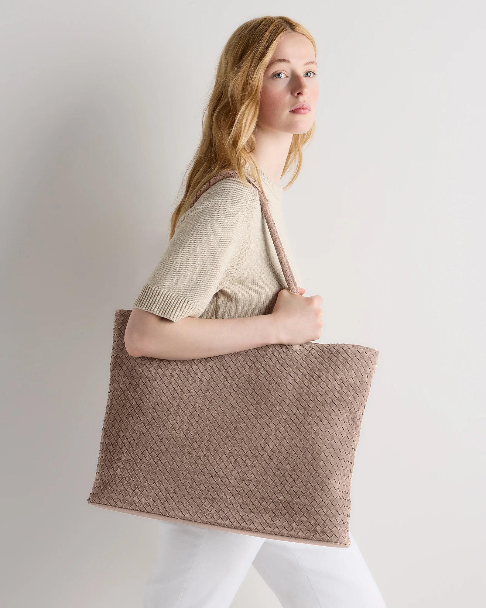 Siena Suede Handwoven Tote - One Size / Pebble Secondary image