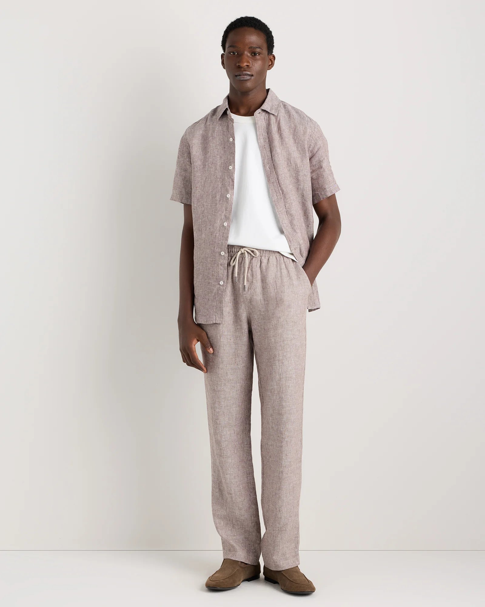 100% European Linen Drawstring Beach Pants - XS / Taupe Brown Chambray Secondary image
