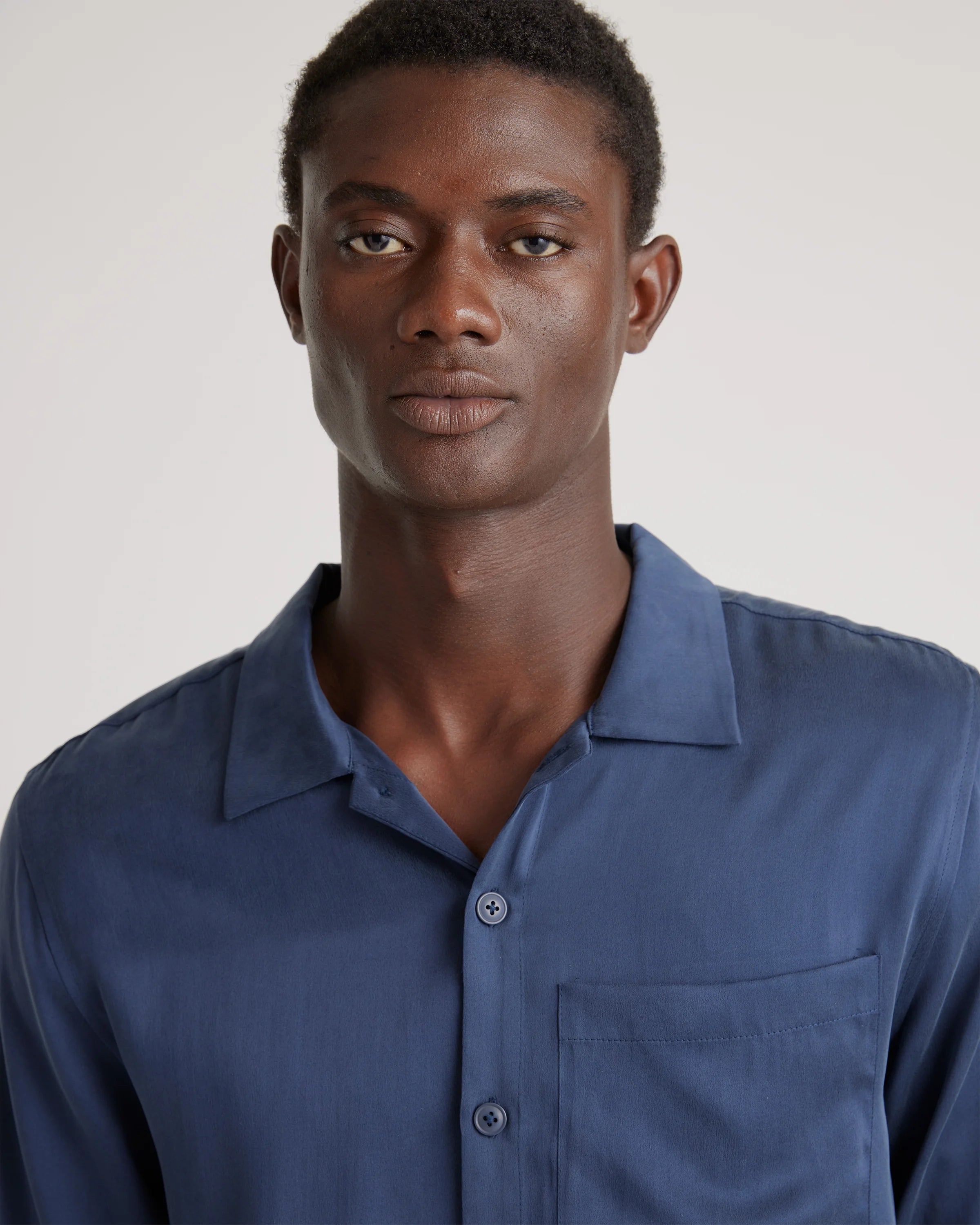 100% Washable Silk Button Down Pant Set - S / Indigo Secondary image