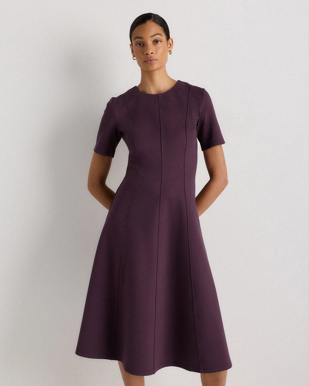 Ultra-Stretch Ponte Short Sleeve Midi Dress - XS / Ruby Red