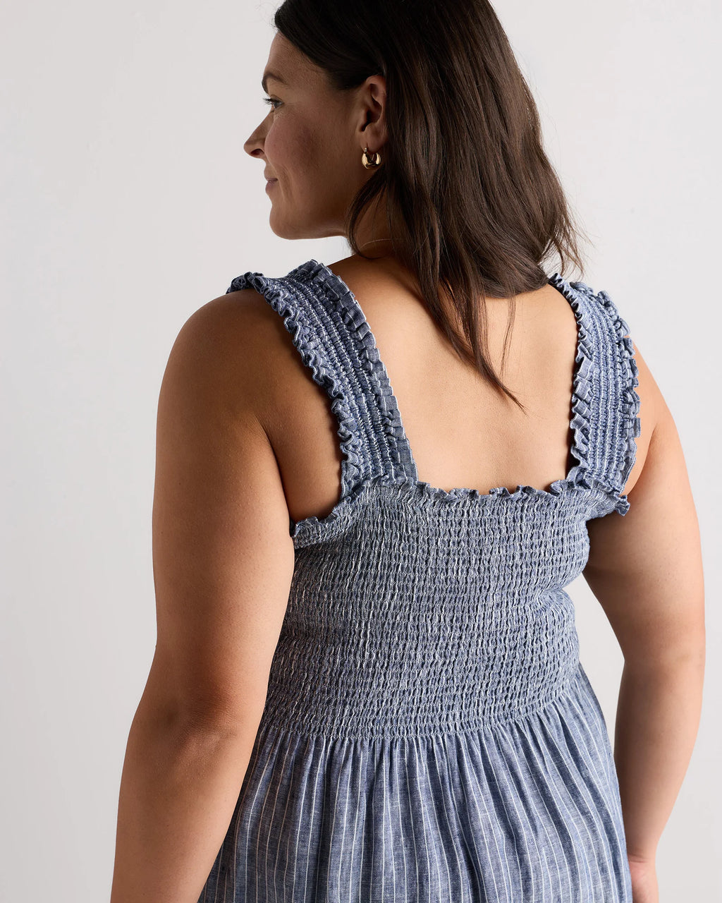 100% European Linen Smocked Midi Dress - 1X / Flax