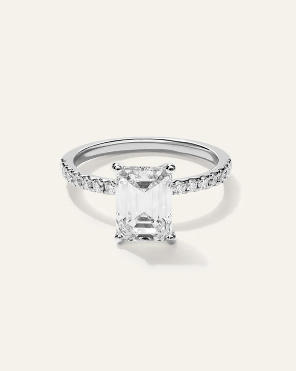 Lab Grown Diamond Emerald Petite Pave Engagement Ring - 2.5ct - 4 / Yellow Gold