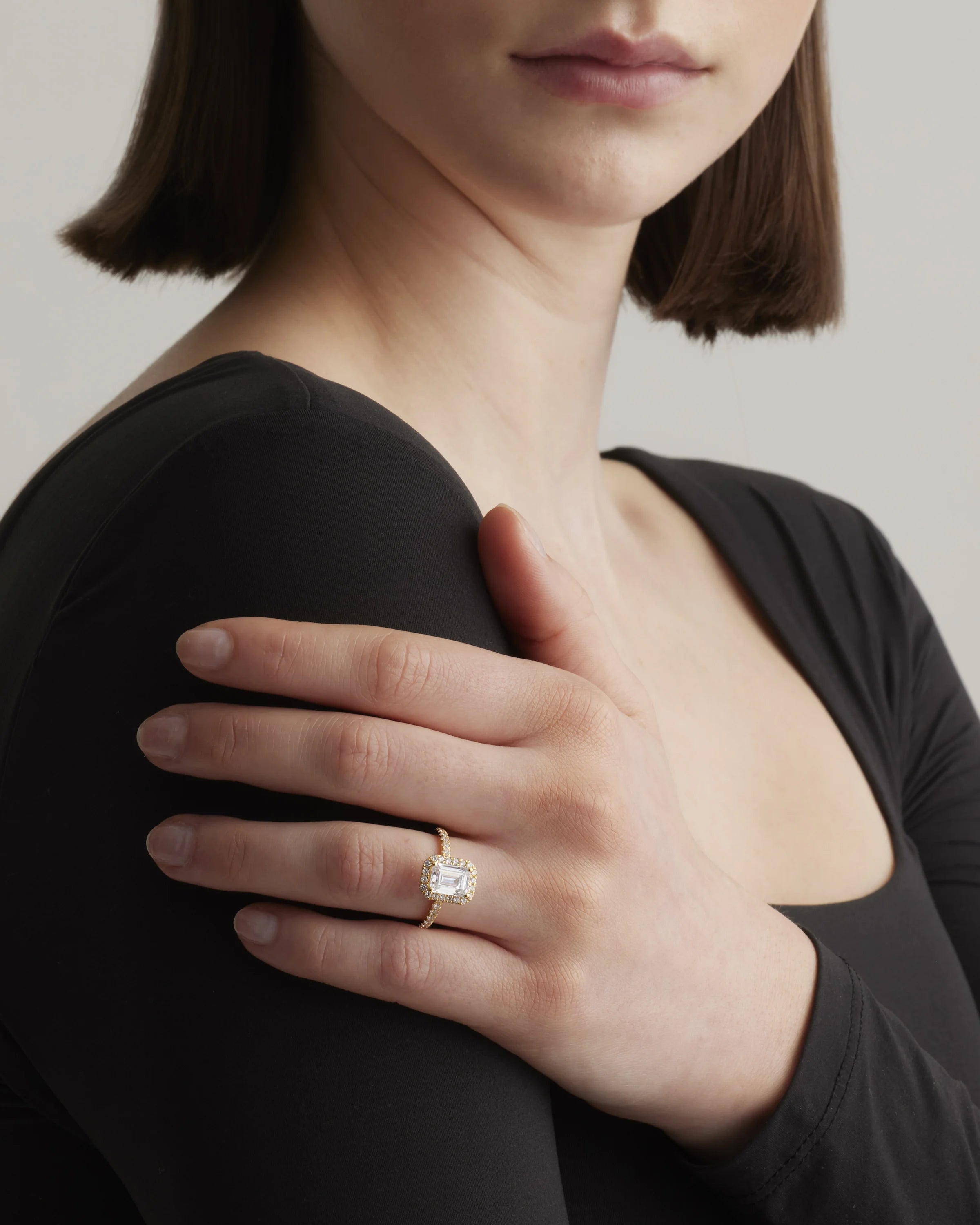 Lab Grown Diamond Emerald Halo Pave Engagement Ring - 2ct - 4 / Yellow Gold Secondary image