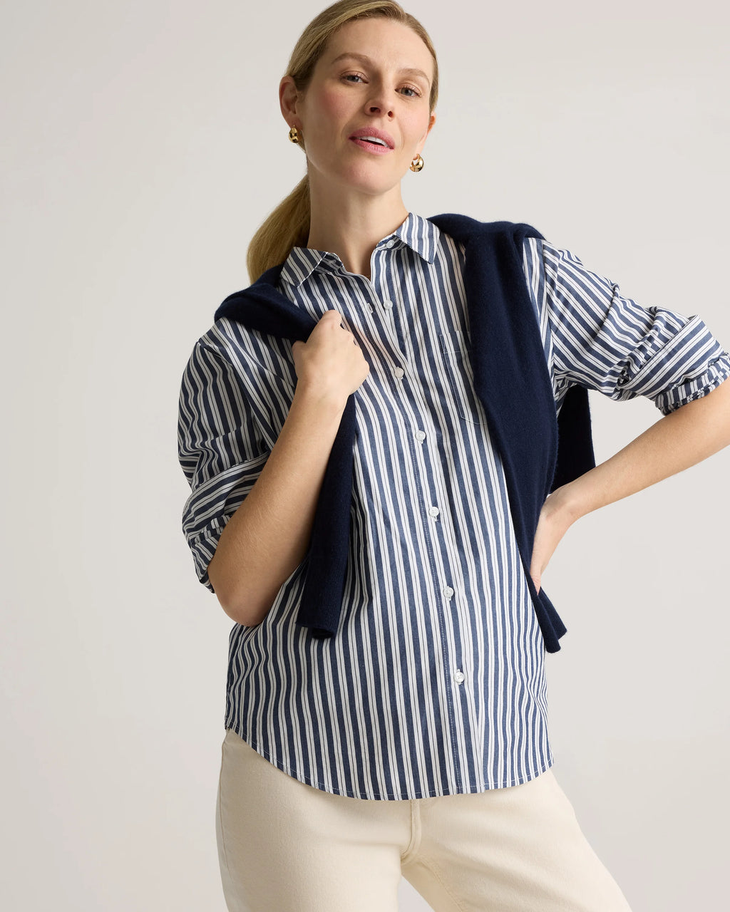 100% Organic Cotton Poplin Maternity Long Sleeve Shirt - XS / Classic White